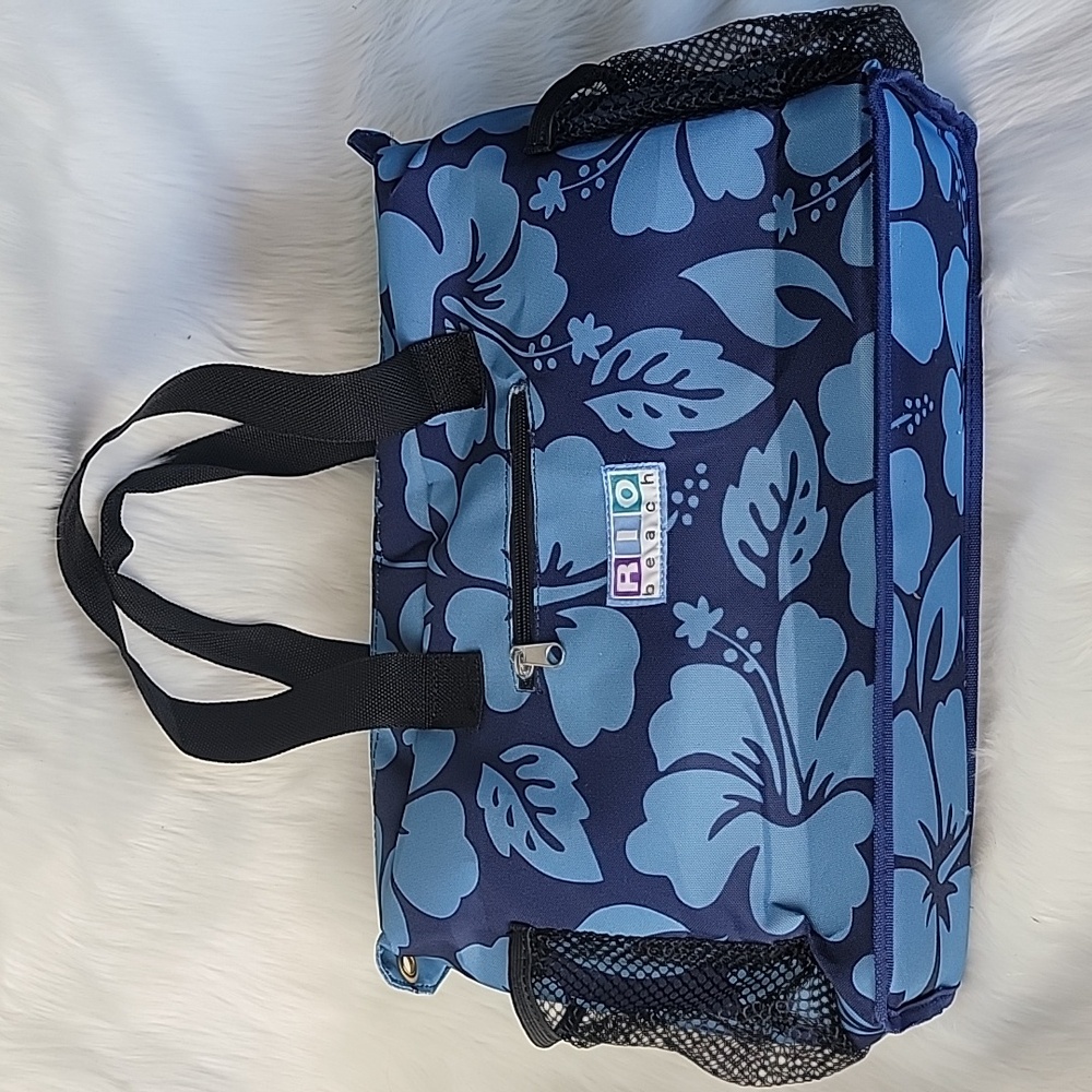 RIO BEACH Blue Tropical Floral Print Top Handle Slim Insulated Beach Cooler Bag